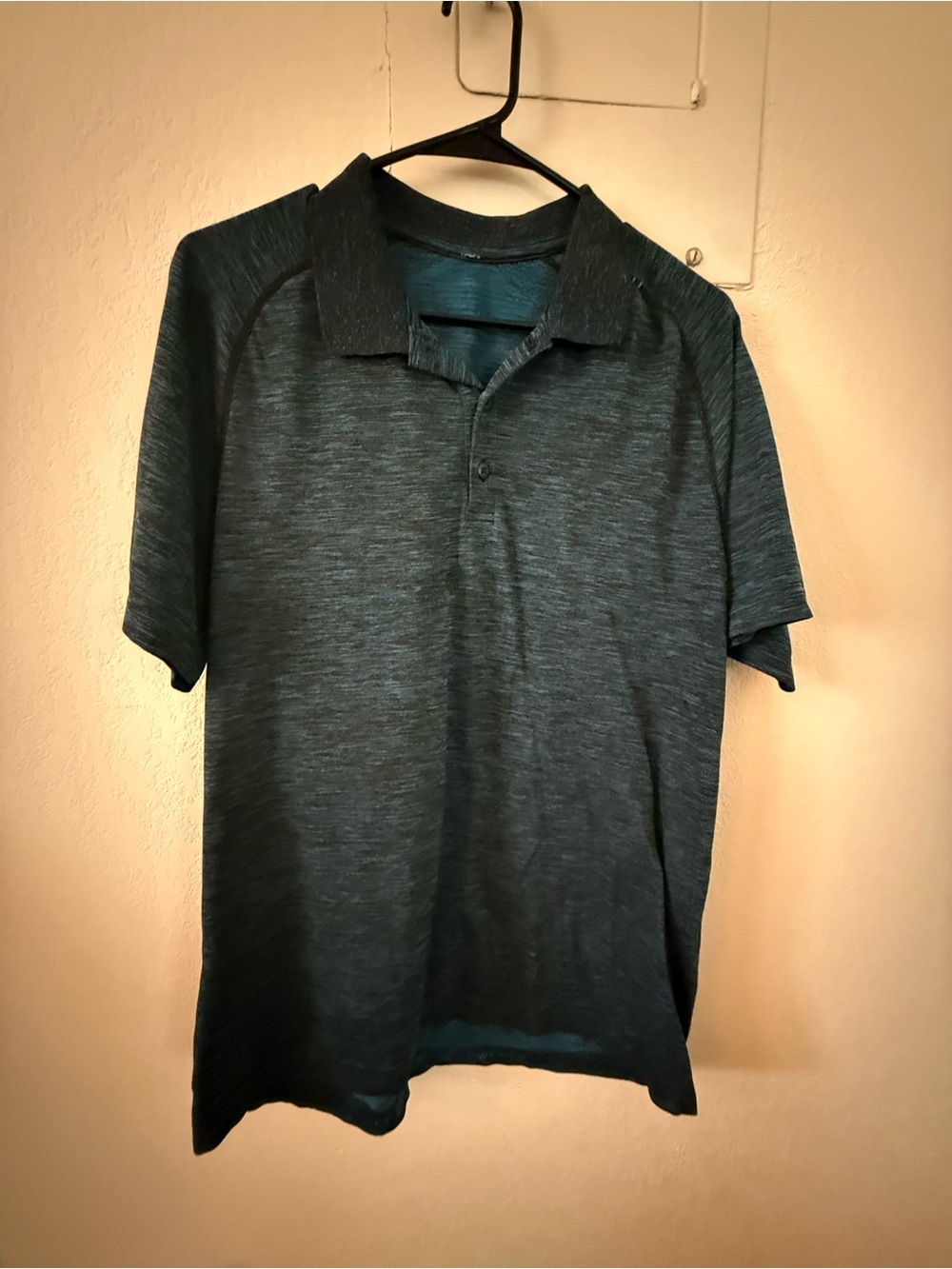 Men's Lululemon Heathered Dark Teal Polo Shirt - Classic Short Sleeve
